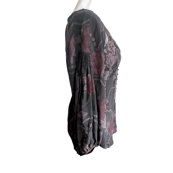 Rebecca Taylor Silk Dark Floral Lace Babydoll Top Romantic Witchy Whimsigoth 2 - Picture 5 of 11